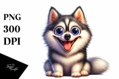 Crazy Looking Siberian Husky Watercolor Clipart Product Image 1
