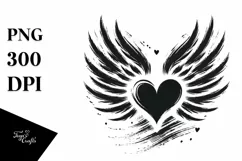 Simple Heart with Wings and Crown, PNG Product Image 1