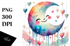 Smiling Half Moon with Hearts PNG Product Image 1