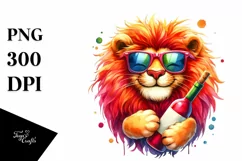 Vibrant Watercolor Funny Cute Lion Sublimation Clipart Product Image 3