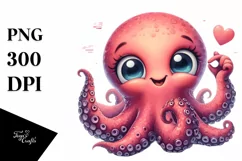 Funny Octopus Love Sign Watercolor Clipart Product Image 1