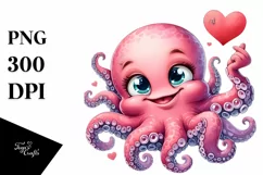 Funny Octopus Love Sign Watercolor Clipart Product Image 1