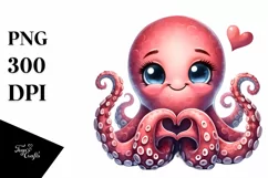 Funny Octopus Love Sign Watercolor Clipart Product Image 1