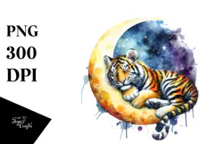 Vibrant Tiger Sleeping on the Moon, PNG Product Image 1