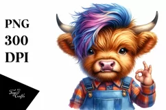 Agressive Highland Cow in Jeans, Transparent PNG Product Image 3