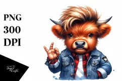 Agressive Highland Cow in Jeans, Transparent PNG Product Image 1