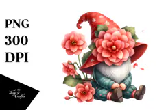 Cute GNOME with Begonia PNG Product Image 1