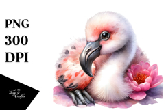 Adorned Baby Flamingo Watercolor PNG Product Image 1