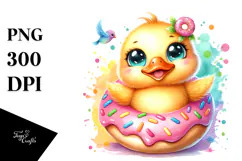 Baby Duck with Donut, Smiling Cute PNG Product Image 1