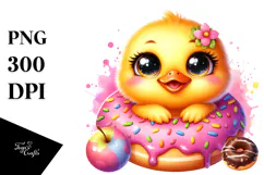 Baby Duck with Donut, Smiling Cute PNG Product Image 1