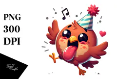 Playful Bird with Party Hat and Tongue-Out Face PNG Product Image 1