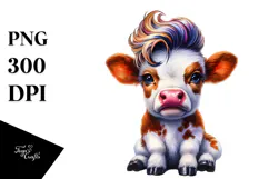 Funny Baby Cow Sitting, High-Quality PNG Product Image 1