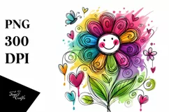 Colorful Flower with Hearts, Transparent PNG Product Image 1