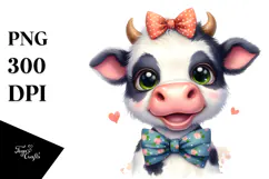 Expressive Cow with Bow Tie, Cartoon PNG Product Image 1