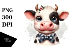 Expressive Cow with Bow Tie, Cartoon PNG Product Image 1