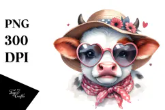 Cute Baby Cow with Hat and Sunglasses, High-Resolution PNG Product Image 1