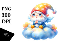 watercolor cute baby gnome on a lofty cloud Product Image 1
