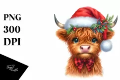 Cute Highland Cow with Santa Hat PNG Product Image 3