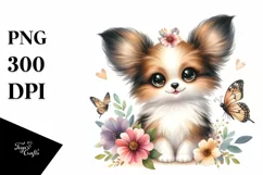 Cute Big Eyes Papillon Watercolor Splash Clipart Product Image 1