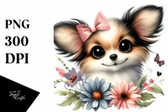 Cute Big Eyes Papillon Watercolor Splash Clipart Product Image 1