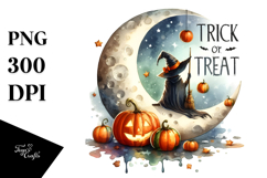 Washed Watercolor Style Retro Halloween Moon Pumkins PNG Product Image 1