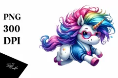Colorful Baby Unicorn Running PNG Product Image 3