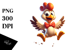 Goofy Cartoon Chicken in Bow Tie PNG Product Image 1