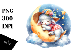 Cute Baby Lamb Sleeping on the Moon PNG Product Image 1