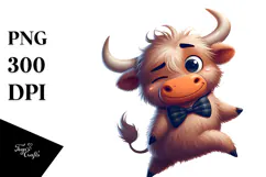 Dancing Highland Cow with Bow Tie, Playful PNG Product Image 1