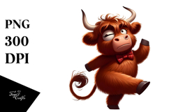 Dancing Highland Cow with Bow Tie, Playful PNG Product Image 1
