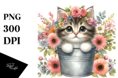 Cute Baby Cat with Flowers PNG Product Image 1