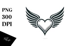Simple Retro Heart with Wings PNG Product Image 1