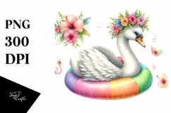 Watercolor Young Swan,Flower Wreath Clipart Product Image 1