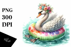 Watercolor Young Swan,Flower Wreath Clipart Product Image 1