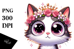Cute Kitten with Flower Crown, PNG Art Product Image 1