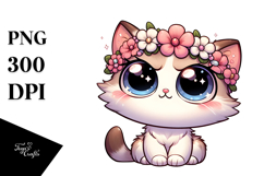Cute Kitten with Flower Crown, PNG Art Product Image 1