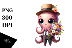 Watercolor Octopus Big Eyes Clipart Product Image 1