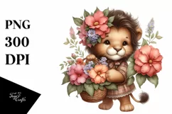 Cute Baby Lion with Flower Basket | Sublimation | Clipart Product Image 3