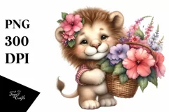 Cute Baby Lion with Flower Basket | Sublimation | Clipart Product Image 1
