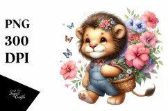 Cute Baby Lion with Flower Basket | Sublimation | Clipart Product Image 3