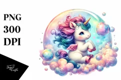 Whimsical Baby Unicorn in Bubble PNG Product Image 3