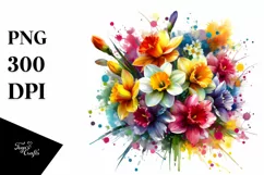 Colorful Bouquet with Vibrant Narcissus Clipart Product Image 1