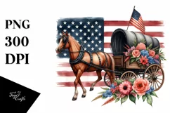 Watercolor Vintage Horse Wagon, Flag Clipart Product Image 3
