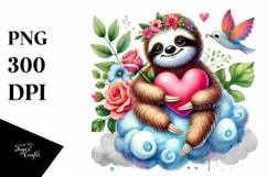 Colorful Adorned Sloth Sitting on a Cloud PNG Product Image 1