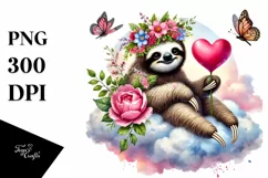 Colorful Adorned Sloth Sitting on a Cloud PNG Product Image 1
