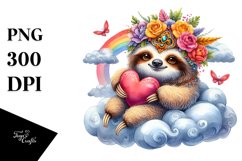 Colorful Adorned Sloth Sitting on a Cloud PNG Product Image 1
