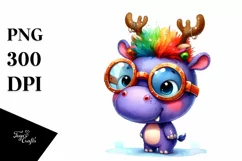 Crazy Hippo with Reindeer Horns PNG Product Image 1