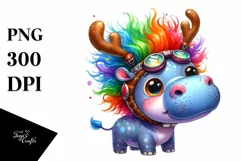 Enthusiastic Hippo with Crazy Haircut, PNG Product Image 1