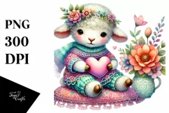 Colorful Pastel Boho Lamb Sitting on a Flower PNG Product Image 1