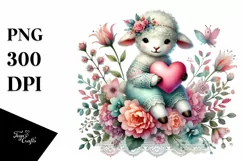 Colorful Pastel Boho Lamb Sitting on a Flower PNG Product Image 1
